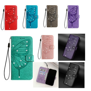 Ốp lưng hình hoa bướm sáng bóng cho Oppo A7 / A5S A9 A5 2020 A94 A95 A8 / A31 A72 / A52 / A92 A54 A55 A16S A15S A35 Vỏ lật ví mỏng bằng da