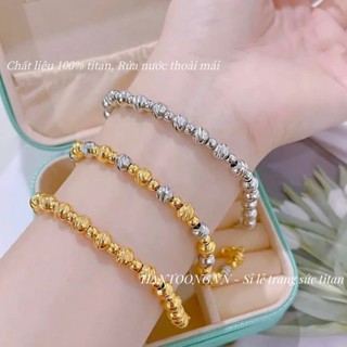 Lắc tay titan cao cấp không gỉ mạ vàng 24k thiết kế bi chạm vân chéo thời trang thanh lịch dành cho nữ