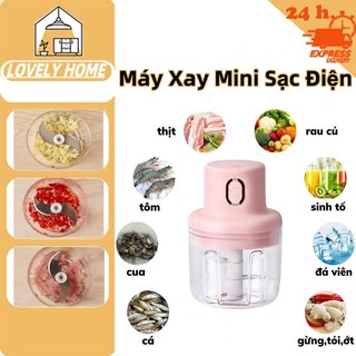 Máy xay tỏi mini cầm tay 250ml-Máy xay đa chức năng Pin bê thép 3 cánh quay nhanh không gỉ, dễ sử dụng
