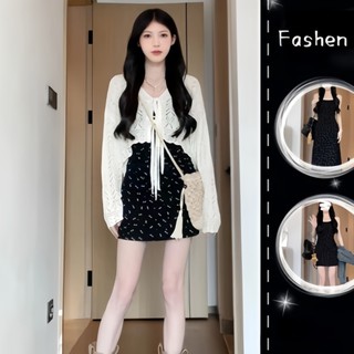 Quần áo nữ mới nghỉ trà Pháp đen hoa treo váy in eo đuôi cá váy dài vừa phải