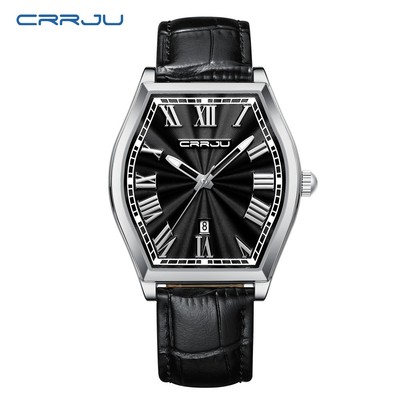 Đồng hồ nam CRRJU Chính hãng Thời trang đích thực Retro Thiết kế sáng tạo Mặt vuông Dây đeo da thông thường dành cho doanh nhân Thể thao Thạch anh chống nước 5024 X