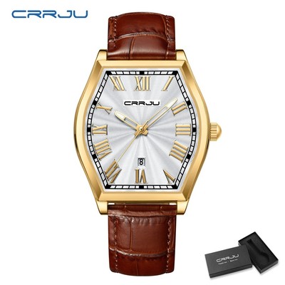 Đồng hồ nam CRRJU Mới Thương hiệu chính hãng Dây da thật Đơn giản Casual Business Quartz Chống thấm nước 5024