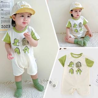 Trẻ em 0-2 tuổi Mùa hè thời trang khủng long in bông ngắn tay jumpsuit đặt vải thân thiện với da thiết kế thoải mái mới lạ với cá tính
