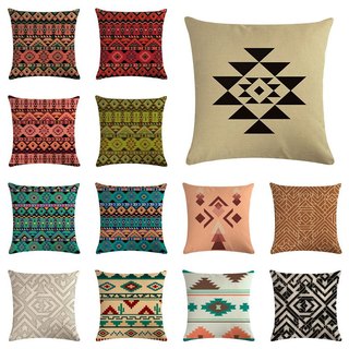 In hai mặt 45 * 45cm Ma-rốc Họa Tiết Aztec Vải Lanh Ném Gối Trang Trí Nhà Vỏ Gối
