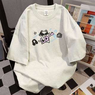 Local brand Áo thun nữ ifxbyt dáng rộng 2024 in hình dễ thương Áo phông trắng ngắn tay cổ tròn 100% cotton-Y1157