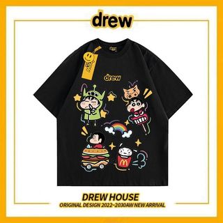 Drew Mặt Cười Crayon Nhỏ Mới Thương Hiệu Thời Trang Mỹ Cặp Đôi Nam Nữ Cùng Mùa Hè Cotton Rời FOG Áo Thun Tay Ngắn Cho Nữ