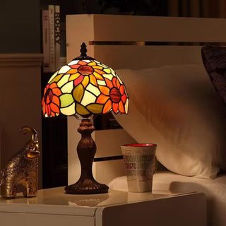 AIMI Tiffany Đèn Hoa Hồng Màu Thủy Tinh Đèn Bàn Cho Phòng Ngủ 3 Màu Ánh Sáng Đầu Giường Led Nhà Văn Phòng Đọc Sách