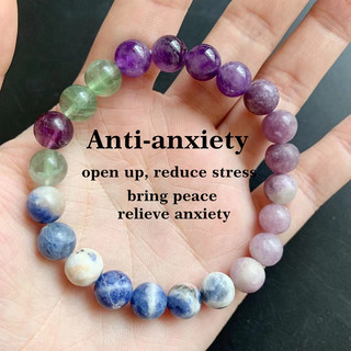 Trang Sức Tươi Chống Lo Âu Vòng Tay Thạch Anh Tím Fluorite Sodalite Đá Lepidolite Hạt Vòng Tay 8mm 1pc