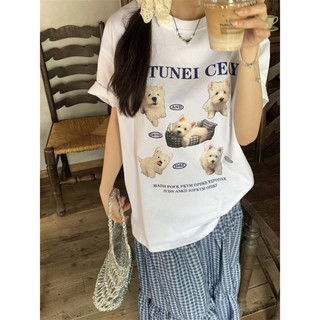 【JMWOMEN】Áo thun ngắn tay in hình chú chó vui nhộn phiên bản Hàn Quốc