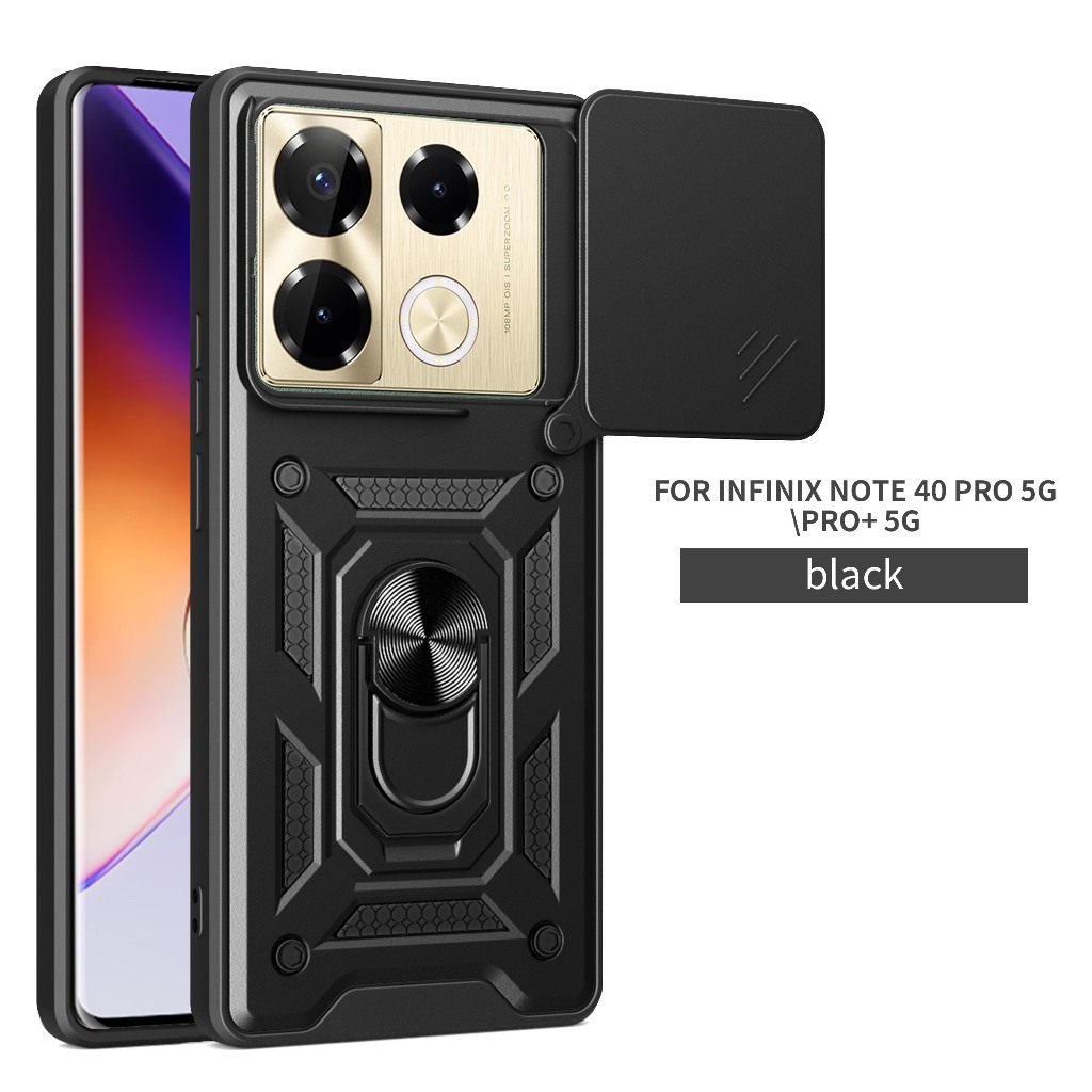 Dành cho Infinix Note 40 Pro 5G / Infinix Note 40 Pro + 5G, Vỏ điện thoại chống rơi, Giá đỡ từ tính tại nhà trên ô tô, Giá đỡ vòng xoay 360 độ, Vỏ điện thoại bảo vệ ống kính
