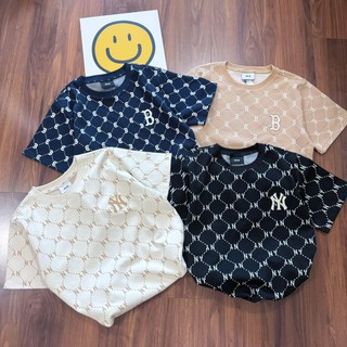 ❤❤ High street NY thêu chữ in đầy đủ Áo thun ngắn tay giản dị Áo thun nam nữ quá khổ