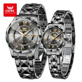 Đồng hồ cặp đôi OPK chống nước nguyên bản có hộp Dây đeo bằng thép không gỉ Đen Xanh trắng 6023