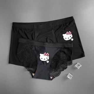 2 Chiếc Cặp Đôi Quần Lót Bộ Hoạt Hình Hello Kitty Ice Silk Thoáng Khí Nam Boxer Phù Hợp Với Cùng Màu Nữ Ren Quần Đùi Mềm Mại Mùa Hè Thoải Mái Đám Cưới Kỷ Niệm Quà Tặng S