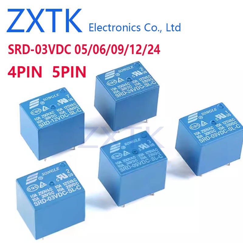 3 cái / lốc Songle SPDT Rơle SRD SRD-03VDC SRD-05VDC SRD-06VDC SRD-09VDC 3V 5V 6V 9V 12V 24VDC 10A 4