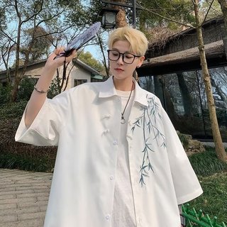 Mùa Hè 2024 Phong Cách Quốc Gia Áo Sơ Mi Nửa Tay Nam Quốc Gia Hợp Thời Trang Thiết Kế Niche Giữa Tay Áo Sơ Mi Nam Hợp Thời Trang Mới Trung Quốc Áo Sơ Mi Nửa Tay Nam M-3XL