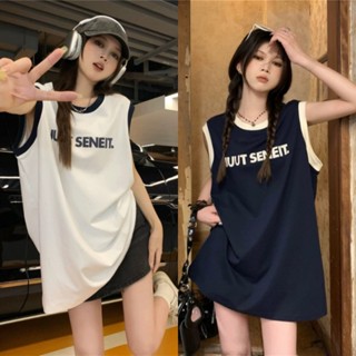  Phong cách Hàn Quốc Tanktop Unisex in chữ quá khổ áo thun bóng rổ không tay dáng rộng thời trang Mỹ retro dạo phố vest dành cho nam và nữ 