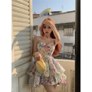 【COLORBLLIND】Váy ngắn in hình cổ chữ V gợi cảm cổ điển Váy ngắn