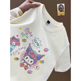 Hợp Thời Trang Dễ Thương Kuromi Họa Tiết Hoạt Hình Áo Thun Trắng Nữ Cổ Tròn Áo Thun Nữ Mới Đa Năng top cotton Áo Thun