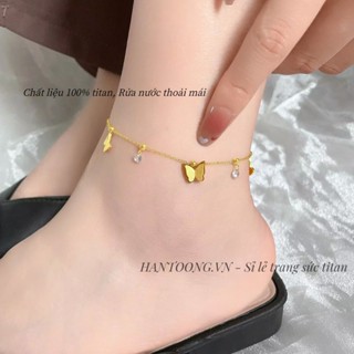 Lắc chân titan không gỉ mạ vàng 18k thiết kế hình bướm xinh xắn đính đá lấp lánh dành cho nữ
