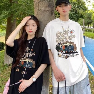 [S-5xl] Cặp đôi mùa hè Mặc áo thun nam tay ngắn cổ tròn phong cách Hàn Quốc In hoạt hình 2024 Thời trang độc đáo mới Phù hợp với Unisex