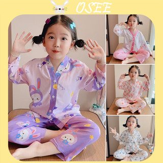 Bộ đồ ngủ bằng lụa cotton tay dài in hoạt hình dành cho mẹ và bé