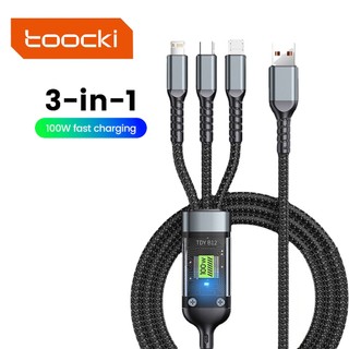 Cáp sạc nhanh toocki 100w 6a 3 trong 1 cáp micro usb type c sạc điện thoại di động cáp dữ liệu usb c 1.2m usb los dây sạc có đèn led