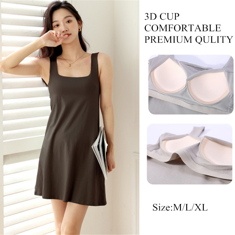 Áo ngực cotton Wowmen dài có đệm áo ngực / Váy mặc nhà nữ cỡ lớn, váy ngủ