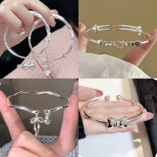 Vòng tay trái tim bướm bạc Vòng tay có thể điều chỉnh thời trang Hàn Quốc