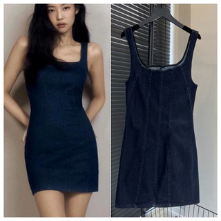 Charmk JENNIE Retro Dây Đeo Xanh Denim Váy Mùa Hè Gợi Cảm Hông