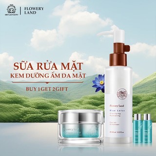 （Whitening&Anti-Aging）FLOWERY LAND Sữa rửa mặt Blue Lotus/Kem dưỡng ẩm da mặt chiết xuất hạt nho Flowery Land Skincare Kits 50g+100ml