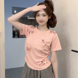 MTMM áo baby tee nơ áo thun ôm body nơ hồng Hàn Quốc