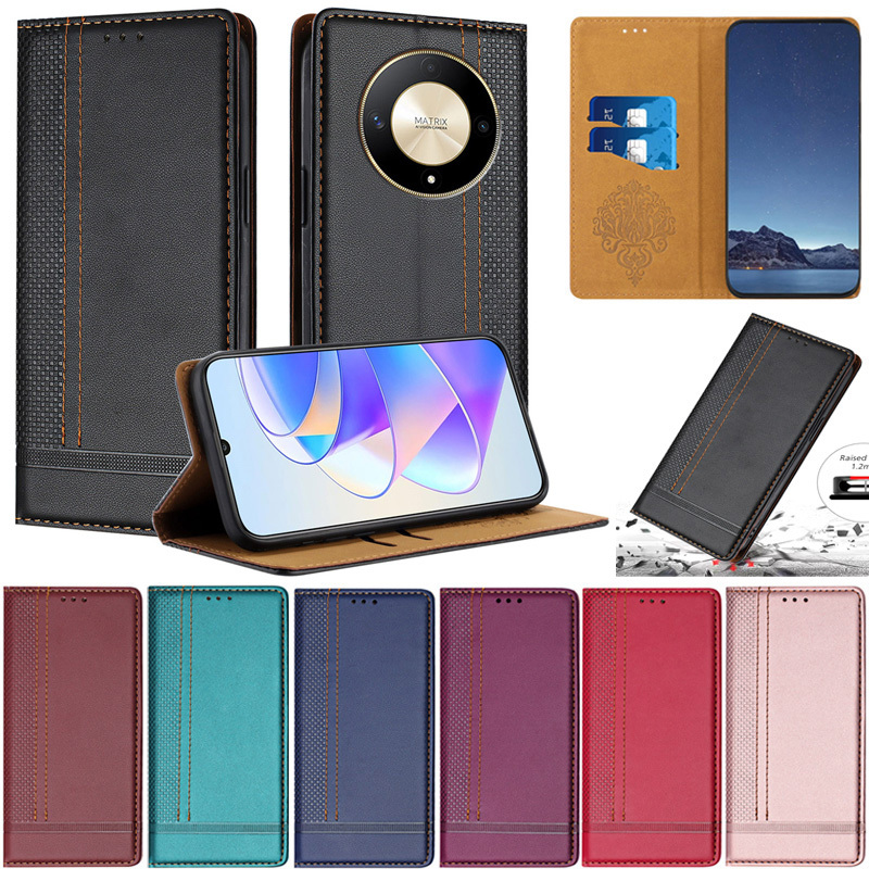 Vỏ Sang Trọng Cho Huawei Honor X9b X8b X7b X7a X8a X9a X6a X6 X7 X8 X9 Honor 90 Lite 90 Pro Khe Cắm Thẻ Sách Da Mềm Lật Từ Tính Bảo Vệ Da Đứng Bao Da