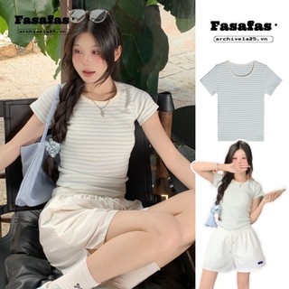 FAsafas Áo Thun Kẻ Sọc Dáng Ôm Ngắn Tay Phong Cách Mỹ Thời Trang Mùa Hè Kiểu Mới