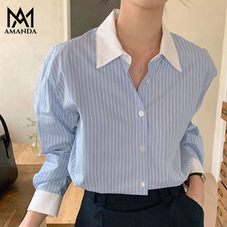 AMANDA Áo sơ mi sọc dài tay cho phụ nữ mới áo sơ mi hàn quốc sơ mi nữ hàn quốc áo sơ mi cổ tàu áo sơ mi công sở áo sơ mi nữ tay dài áo sơ mi dài tay áo sơ mi nữ bigsize áo sơ mi bigsize nữ áo sơ mi nữ áo sơ mi croptop sơ mi croptop áo sơ mi