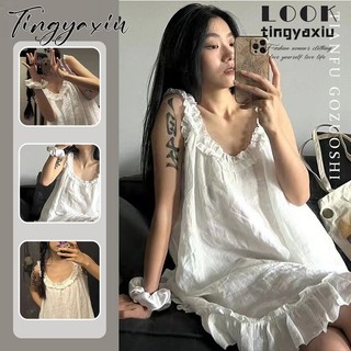 Váy treo nữ kiểu Pháp TINGYAXIU Váy ren trắng ngọt ngào