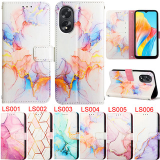Ốp Lưng Mỏng Cho Oppo A60 A79 5G A18 A38 4G A98 A3 Pro Reno11F 5G Reno10 Realme C65 C67 Realme 11 12 + Realme 11X Ví Đá Cẩm Thạch Nhiều Màu Sắc Da PU Mềm Flip Skin Stand Cover