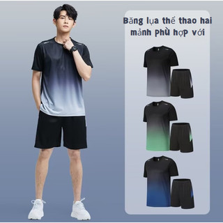 Áo thun nam tay ngắn cổ tròn Vải lụa băng thể thao Bộ hai mảnh khô nhanh M-5XL