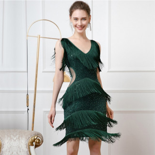 Retro Gatsby Bóng Tua Rua Đầm Tiệc Cocktail Đính Hạt Đầm Khiêu Vũ Halloween Đầm Gợi Cảm