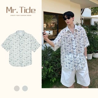 Áo Sơ Mi Nam Xu Hướng Mới Đường Phố Mỹ In Hình Bướm Áo Rời Thường Ngày Phù Hợp Với Áo Sơ Mi Thiết Kế Viền