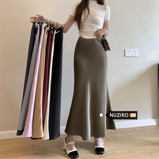 NUZIRO Chân váy đuôi cá dài dáng rộng lưng cao thời trang hàn quốc dành cho nữ