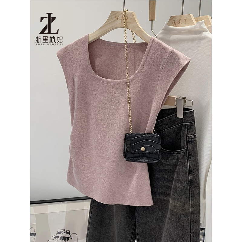 ZHELIHANGFEI Phiên Bản Hàn Quốc Thời Trang Dệt Kim Camisole Nữ Mặc Ngoài Cổ Chữ U Ngắn Sọc Ngọt Ngào Áo Thun Không Tay | BigBuy360 - bigbuy360.vn