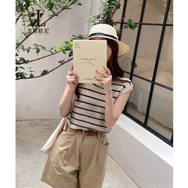 ZHELIHANGFEI Băng Lụa Dệt Kim Sọc Camisole Nữ Bên Trong Rời Tay Áo Thun Bên Ngoài Mặc Pháp Nhỏ Tay Bay Top | BigBuy360 - bigbuy360.vn