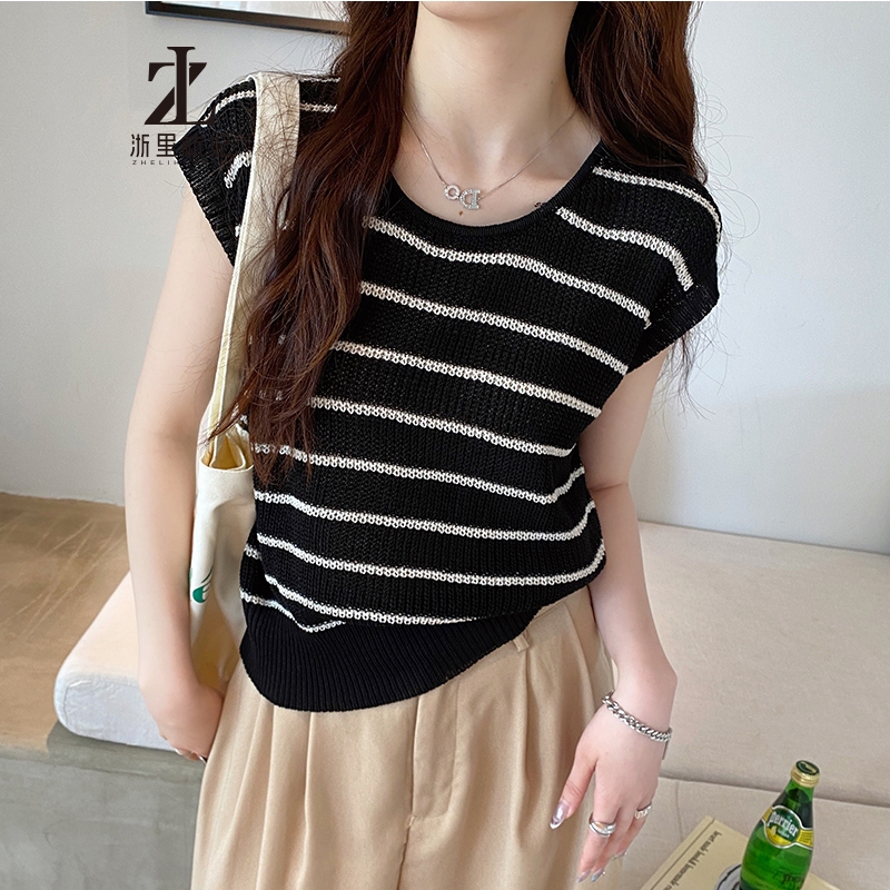 ZHELIHANGFEI Băng Lụa Dệt Kim Sọc Camisole Nữ Bên Trong Rời Tay Áo Thun Bên Ngoài Mặc Pháp Nhỏ Tay Bay Top | BigBuy360 - bigbuy360.vn