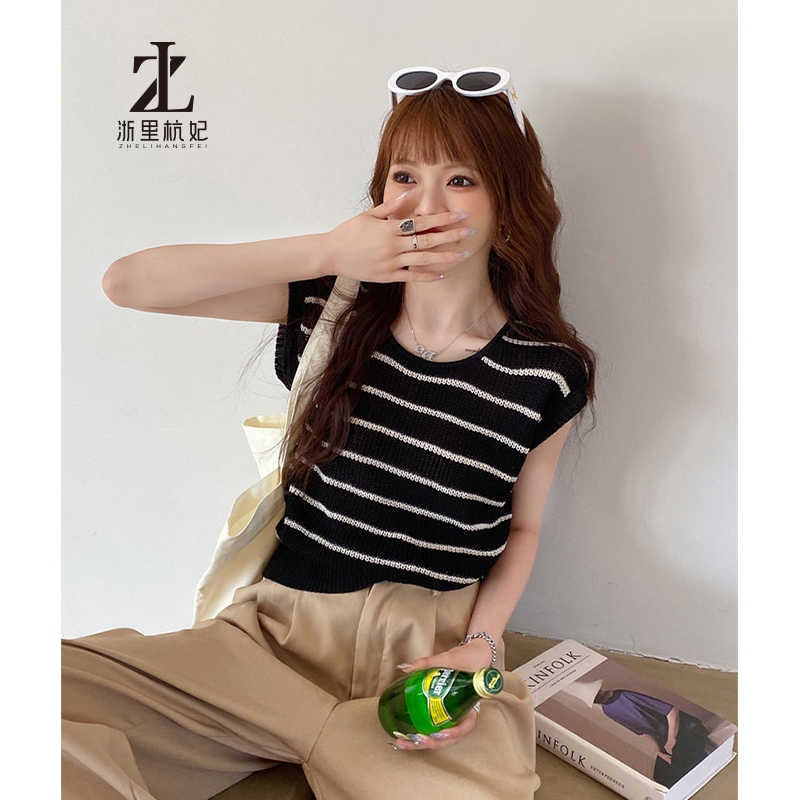 ZHELIHANGFEI Băng Lụa Dệt Kim Sọc Camisole Nữ Bên Trong Rời Tay Áo Thun Bên Ngoài Mặc Pháp Nhỏ Tay Bay Top | BigBuy360 - bigbuy360.vn