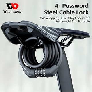 WEST BIKING Khóa mật khẩu xe đạp Khóa cáp thép di động Hợp kim kẽm Chống trộm Xe đạp leo núi Khóa mật khẩu Phụ kiện xe đạp