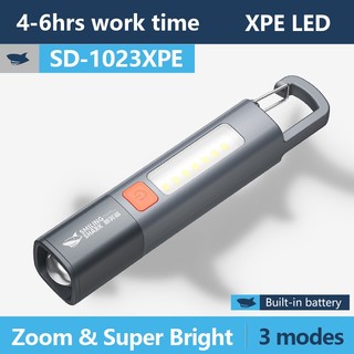 Smile Shark SD1023 Đèn pin LED XPE Đèn pin siêu sáng có móc Đèn cắm trại USB có thể sạc lại Zoomable Chống nước Ngoài trời Hộ gia đình Đèn đi bộ khẩn cấp