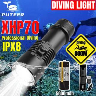 Đèn pin lặn chuyên nghiệp Đèn pin lặn Đèn pin chống nước Xhp70 Đèn pin Led Chống nước Lặn biển 800m Đèn pin lặn dưới nước Ipx8 Đèn pin dài 500m