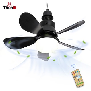 Quạt ổ cắm Thunlit Điều khiển từ xa 20.5 Inch 40W Có thể điều chỉnh độ sáng 5 cánh E27 Quạt trần màu đen hoa có đèn