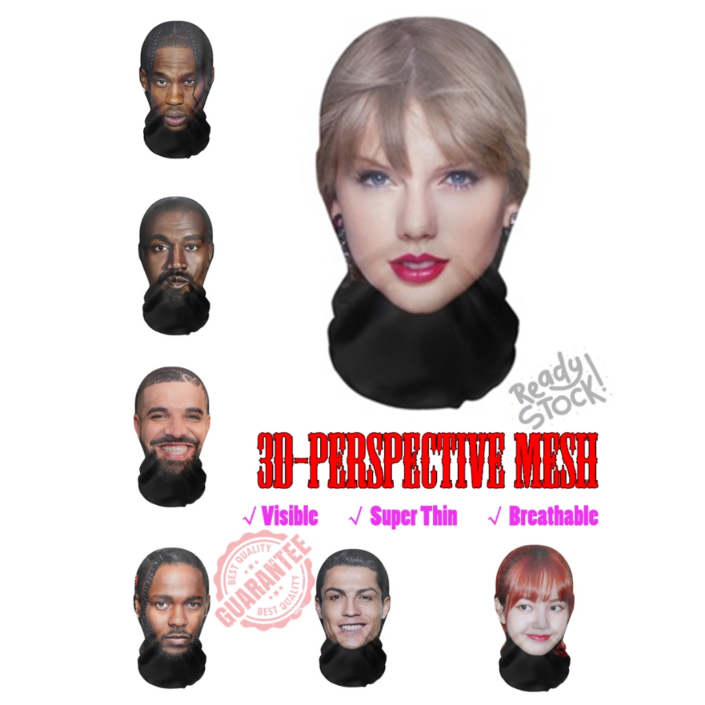 Dòng Có Thể Nhìn Thấy - 3D Người Nổi Tiếng Full Face Mask Taylor Swift Mô Phỏng Ngộ nghĩnh Mũ Đội Đầu Cho Người Hâm Mộ Cosplay Nhập Vai Play Face Cover