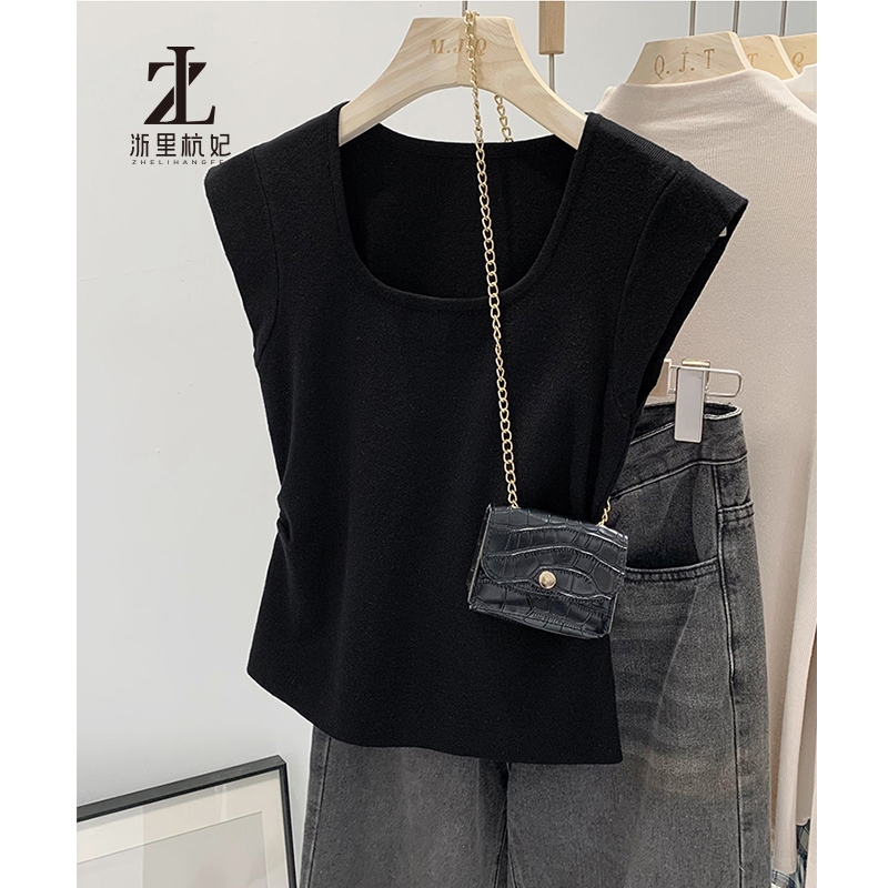 ZHELIHANGFEI Phiên Bản Hàn Quốc Thời Trang Dệt Kim Camisole Nữ Mặc Ngoài Cổ Chữ U Ngắn Sọc Ngọt Ngào Áo Thun Không Tay | BigBuy360 - bigbuy360.vn
